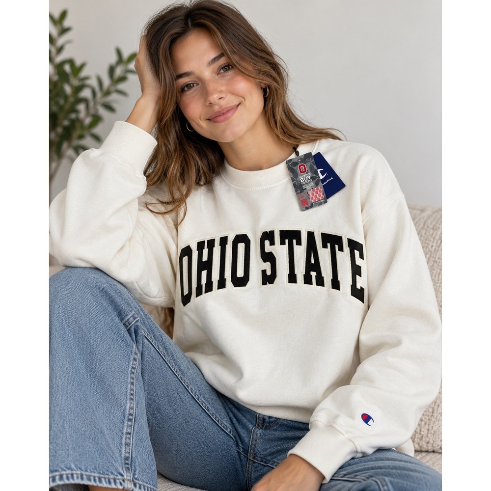 Champion Ohio State Buckeyes Sweatshirt Mens 2XL White New NCAA Tackle Twill - Picture 4 of 8